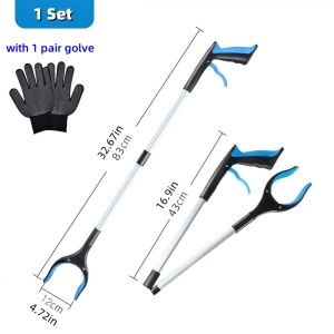 32" Aluminum Alloy Garbage Clip Upgrade Foldable Grabber Reacher Tool Lightweight Trash Claw Grabbers Magnetic Pick Up Stick