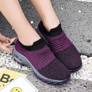 Ladies Lightweight Breathable Thick Bottom Casual Running Shoes Korean Fashion Slip On Sock Shoes For Women On Sale