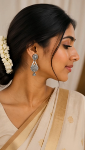 [SG] Vintage Oxidised Silver Geometric Jhumka Earrings | Floral Hexagon Statement Drop Earrings | Traditional Indian Ethnic Jewellery | ear me out (EMO-37)