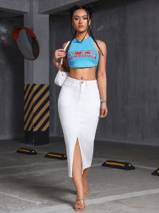 New Womens A-Line Skirt with Slit Mid-Length Simple Style Half Skirt for Ladies