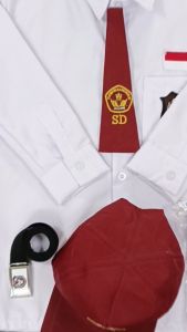 Setelan Seragam Sekolah Merah Putih Panjang Anak Perempuan SD Kelas 1-6 Topi Merah