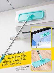 Dụng Cụ Lau Tường Dài Tay Cầm Xoay Được Lau Sàn Bằng Vải Siêu Mịn Dùng Trong Nhà Bếp Phòng Tắm Phòng Ngủ Bằng Thép Không Gỉ
