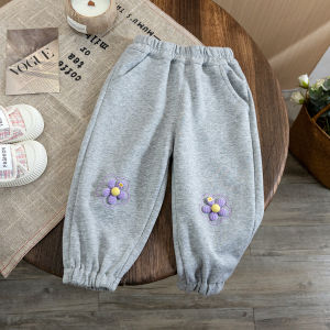 Girls Floral Solid Color Casual Sweatpants Autumn New Style Childrens Long Pants Baby Outfit Spring Autumn Kids Clothes