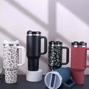 [Singapore Seller] 1200ml 40oz Cup Stainless Steel Thermal Tumbler With Side Handle & Straw Large Capacity Vacuum Double Insulated Mug