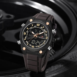 NAVIFORCE OriginalMens Quartz Watch Dual Time Watch Calendar Date LCD Display Luminous Pointer Silicone Strap Waterproof 30m Mens Casual Fashion Multifunctional Watch NF9265