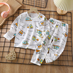 Summer Childrens Sleepwear Thin Pure Cotton Breathable Home Clothes Set Baby Air Conditioning Suit Boys And Girls Casual Style