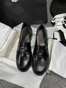 Fashionable Leather Chunky Heel Flats Womens Slip-On Lazy Shoes Comfortable round Toe Casual Fashion Footwear for Young Women