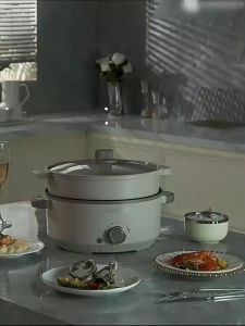 กระทะไฟฟ้า 1000W นึ่ง/ต้ม/ผัด/หม้อไฟ หม้ออเนกประสงค์ 5L ความจุหม้อขนาดใหญ่ ระบบทำความร้อนแบบวงกลม 360° กระทะเคลือบสารกันติดทำความสะอาดง่าย ทนต่ออุณหภูมิสูง