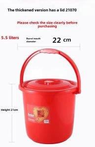 Wedding Red round Plastic Bucket Moving into the New House Moving into the Big Red Bucket Rice Bucket Water Storage Bucket with Lid