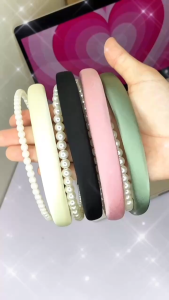 [B012] Bờm tóc/Băng Đô Ngọc Trai Phối Lụa Pastel – Pearl Elegance