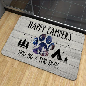 VIKAMA Happy Campers Thảm Chùi Chân Dog Paw Lều Rừng In Hình Chống Trơn Trượt Có Thể Giặt Trong Nhà Ngoài Trời Trang Trí Nhà Thảm Trải Sàn 100% Polyester