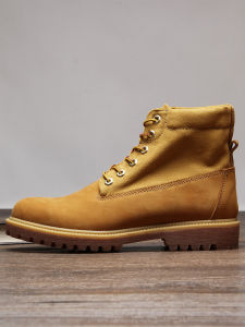 Handmade Thick Bottom Martin Boots Leather Upgraded Windproof Winter Boots Mens Yellow Boots Fashionable Workwear Boots