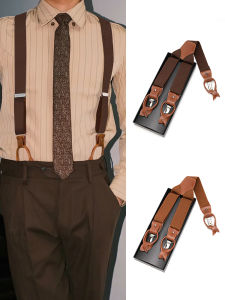 Retro British Style Mens Belted Cuffed Trousers Anti-Slip Buttoned Suspenders Waist Chain Polyester Fiber Versatile Accessory
