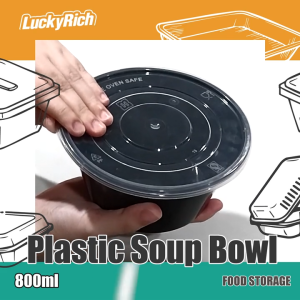 LuckyRich - Plastic Soup Bowl 800ml 50pcs Food Storage with lid cover for Food Container Needs