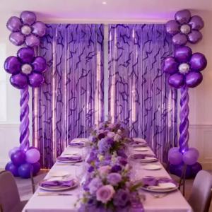 2PCS Purple Abstract Print Foil Fringe Curtains Metallic Tinsel Backdrop Curtains for Party Decorations Doorway & Wall Decor