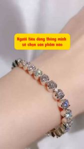 Lắc tay nữ đính full kim cương Moissanite Mỹ Size 3mm và 4mm có kiểm định Lắc tay Nam full moissanite bạc xi bạch kim đẹp - KIM LỘC PHÁT LTFM
