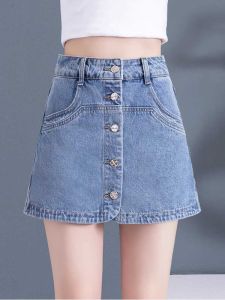 High Waist A-Line Short Jeans Skirt Thin Summer Fashion Womens Clothing Cotton Polyester Blend Wide Leg Pants Hot Trend