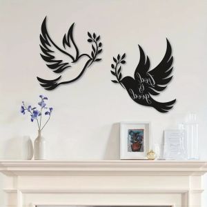 1pc Dove of Peace Metal Wall Art Olive Branches & Black Outline White Dove | Elegant Home Decor Accent for Peaceful Spaces
