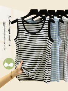 Áo Vest Không Tay Cổ Tròn Mùa Hè Rộng Rãi Áo Sơ Mi Kẻ Sọc Mỏng Áo Vest Cỡ Lớn Áo Vest Che Giấu Vòng Một Chất Liệu Modal