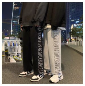 กางเกงขายาวใส่ได้หญิงชาย กางเกงเอวสูงทรงกระบอก กางเกงทรงหลวมเอวยางยืดไตล์เกาหลีแฟชั่น สตรีท ฮิปฮอป คู่รัก