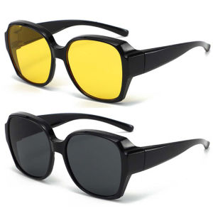 Night Vision Driving Glasses Fit Over Eyeglasses for Women Men Anti Glare Polarized Night Vision Goggles Yellow Lens 2 Pack