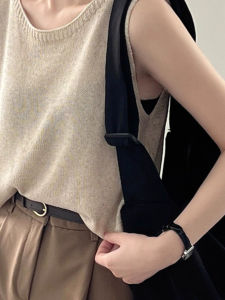 chaqi | Spring Summer New Round Neck Bead Cotton Knitted Sleeveless Vest Casual Slimming Comfortable Inner Wear Top T-Shirt