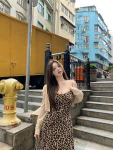 ชุดเดรสลายเสือดาวไซส์ใหญ่ทรงเข้ารูปสำหรับผู้หญิงไซส์ใหญ่ ชุดเดรสยาวคลุมเข่าแขนยาวฤดูร้อน สไตล์วินเทจ สไตล์ลำลอง