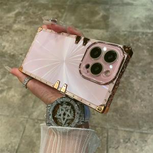 Simplified Square Colorful  16Pro Max Phone Case with Built-in Crystal Lens Film 15Pro 14pm Electroplated IP13 Creative 12 Trendy 11 Laser CD Pattern Protective Cover