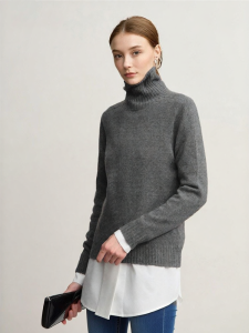 AMII | Wearable Seamless High Collar Ribbed All Wool Sweater For Work