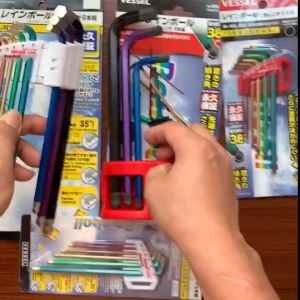 VESSEL Set Kunci L Kombinasi Bola 9 PCS 1.5 - 10 mm Panjang RAINBALL No.8809BP