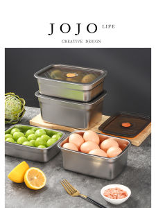 Stainless Steel Fresh-Keeping Box Square Tray Fridge Storage Container with Lid Leak-Proof Home Use Single Compartment 1000ml