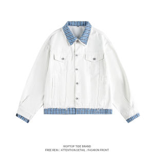 แจ็คเก็ตยีนส์คอปกพับลายสก็อตสไตล์อเมริกันสำหรับผู้ชายและผู้หญิงในฤดูใบไม้ร่วงปี 2025 แจ็คเก็ตยีนส์ทรงหลวมๆ ทรงหลวมๆ สำหรับเยาวชน