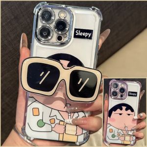 เคส MrHaHa สำหรับ Iphone 16 Promax 16Plus Iphone 15 Promax Iphone15 Pro Iphone 15 Plus iPhone 16Plus Iphone 16 14 13 11 7 X XR Xs การ์ตูนน่ารักดินสอสี Shin-Chan สี่มุมใสพร้อมเลนส์กันตกที่แข็งแกร่งมากฝาครอบป้องกันนิ่ม TPU เคสโทรศัพท์เพื่อการป้องกัน