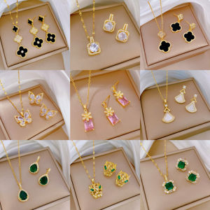 Titanium Steel Necklace And Earring Set Luxury Non-Fading Hypoallergenic Personality Banquet Jewelry Combo Elegant Daily Wear