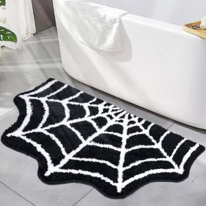 VIKAMA Halloween Ghost Black Cat Pumpkin Irregular Fluffy Bath Mat Non Slip Water Absorbent Holiday Bathroom Decor Rug