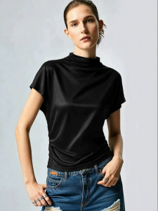 AMII | Elegant Commuter Semi-High Neck Short Sleeve T-Shirt