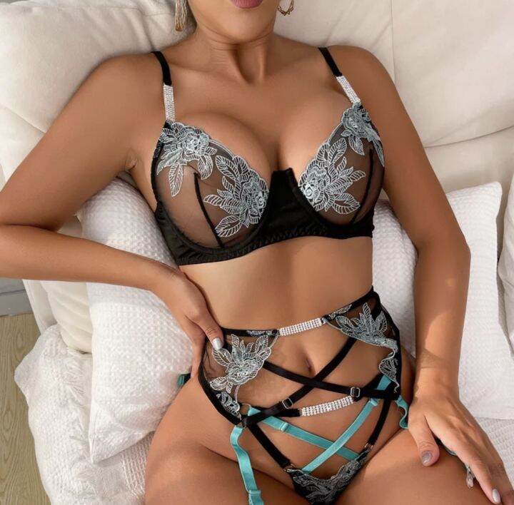 Fancy Lingerie Rhinestone Sexy Underwear Women Body Floral