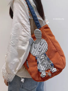Adorable Orange Rabbit Patchwork Single Shoulder Bag Womens Versatile Cute Tote Bag Underarm Bag for Spring Summer