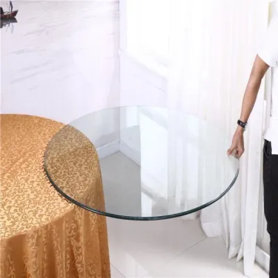 PAMPAS | Custom Transparent Rotating Tempered Glass Circular Dining Table