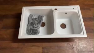 Chậu rửa chén bằng đá 2 hộc lớn 86x49 kèm xả  chống xước không ố vàng tráng men chống thấm vĩnh viễn