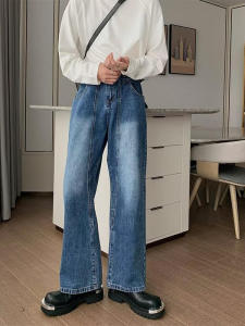 Cleanfit Hong Kong Style Wide Leg Mens Jeans Spring Autumn Loose Straight Cut Casual Breathable High Waist Zipper Fly Jeans