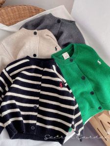 Childrens Knitted Cardigan Coat Long Sleeve Letter Pattern Boys Girls Outerwear Soft Pure Cotton Casual Style round Neck