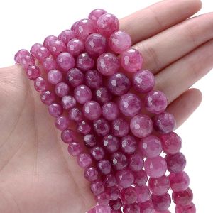Hạt Đá Tourmaline Màu Hồng Tự Nhiên Mặt Cắt Hạt Rời Dùng Làm Trang Sức Tự Làm - Vòng Tay Dây Chuyền Mặt Dây Phụ Kiện 6/8/10MM