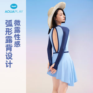 AquaPlay swimsuit womens long sleeved blue mermaid skirt one-piece swimsuit slimming UPF50+sunscreen rashguard breathable quick drying bikini surfing diving suit