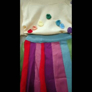 (LOLI-JKT) BS-395 STELAN ANAK CEWEK CREAM RAINBOW ATASAN+ROK SIZE 100-140