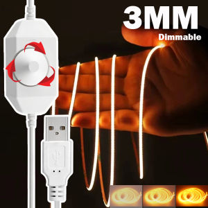 3mm Slim COB LED Strip 5V Dimmable Flexible LED Tape Light with Dimmer Ideal for Cabinet & Home DIY Lighting