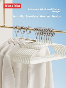 Windproof Clothes Hanger Outdoor Balcony Clothes Drying Rack Anti-Slip Automatic Buckle Home Use Iron Art PVC Hook Modern Style