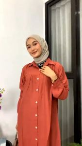 Zella Tunik Polos Polo Linen Kancing Depan Belakang || Kemeja Wanita Polos Tunik Pololinen