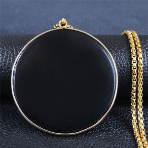 Lớn Màu Đen Obsidian Mặt Dây Chuyền Vòng Cổ Cho Nam Thép Không Gỉ Đá Tự Nhiên May Mắn Thời Trang Dây Chuyền Trang Sức Colar Feminino
