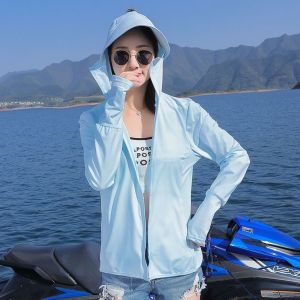 Áo Chống Nắng Bằng Lụa Băng Mỏng Thoáng Khí Có Mũ Trùm Đầu Mùa Hè Mới Cho Nữ Áo Khoác Ngắn Chống Tia UV Bằng Polyester Màu Trơn
